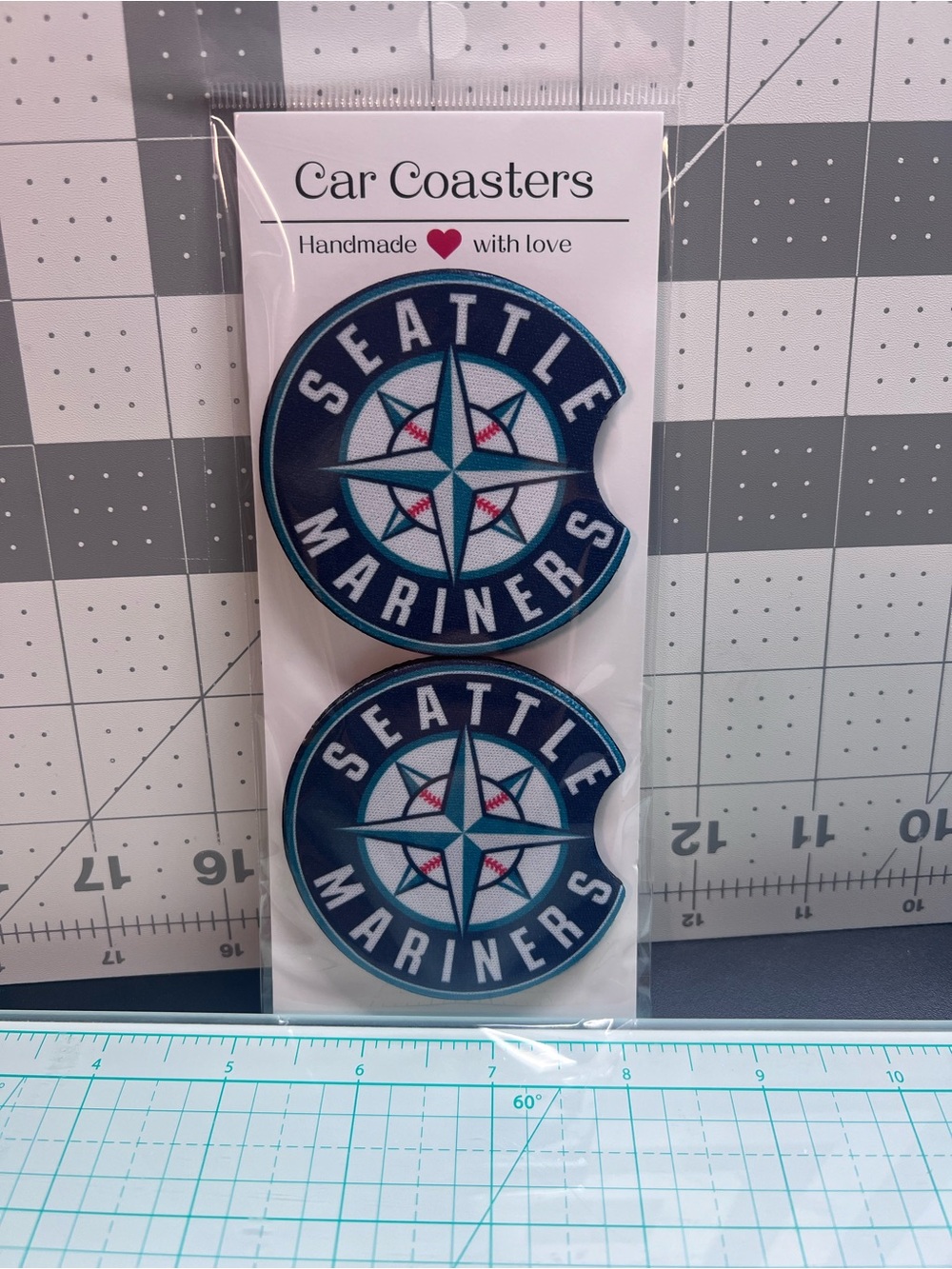 Seattle Mariners Navy Blue Car Coaster Set - Handmade